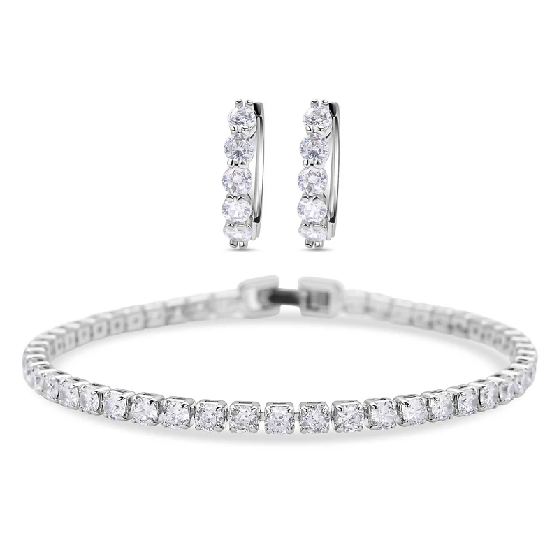 Weißes Zirkonia-Armband und Creolen, reines Messing ca. 15,50 ct