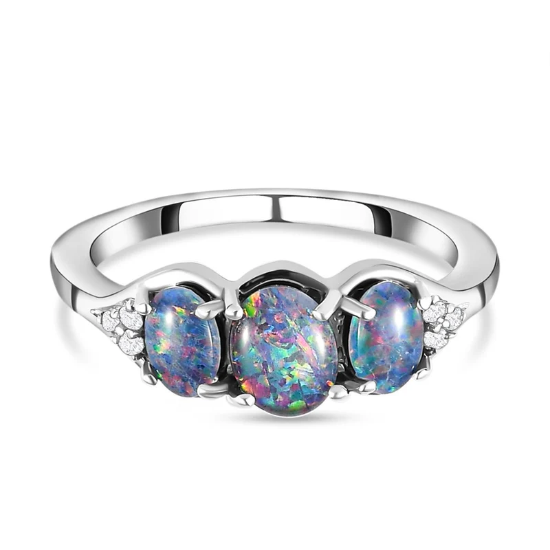 Boulder Opal Triplette Ring, 925 Silber platiniert ca. 1.53 ct