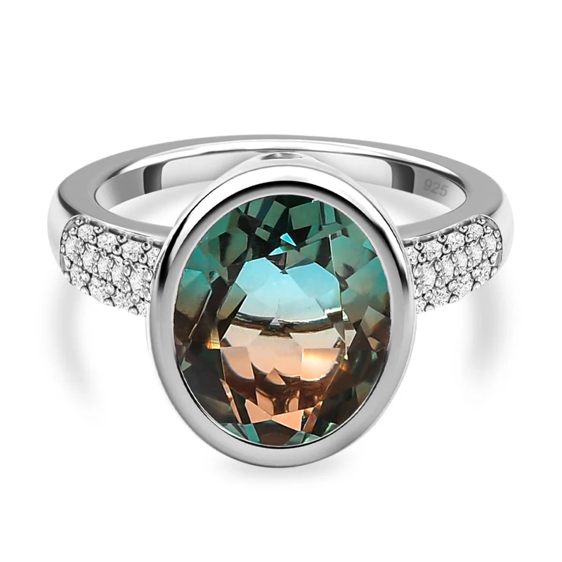 Aqua Terra Costa Quarz Triplett und weißer Zirkon-Ring, 925 Silber platiniert ca. 5.26 ct