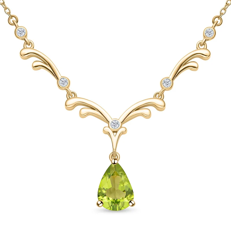 Natürliches Peridot und weißes Zirkon Collier, ca. 45 cm, 925 Silber Gelbgold Vermeil ca. 2.81 ct