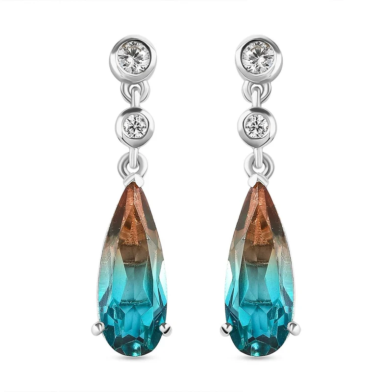 Aqua Terra Costa Quarz Triplett und weiße Zirkon-Ohrringe, 925 Silber platiniert ca. 6,67 ct