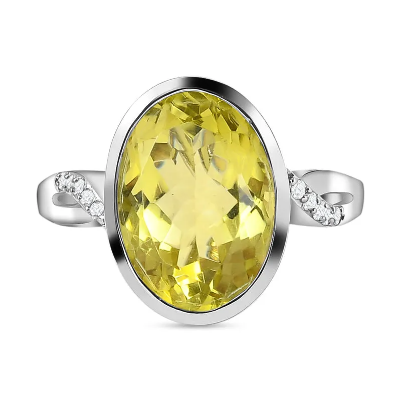 Ouro Verde-Quarz und weißer Zirkon-Ring, 925 Silber platiniert ca. 5,77 ct