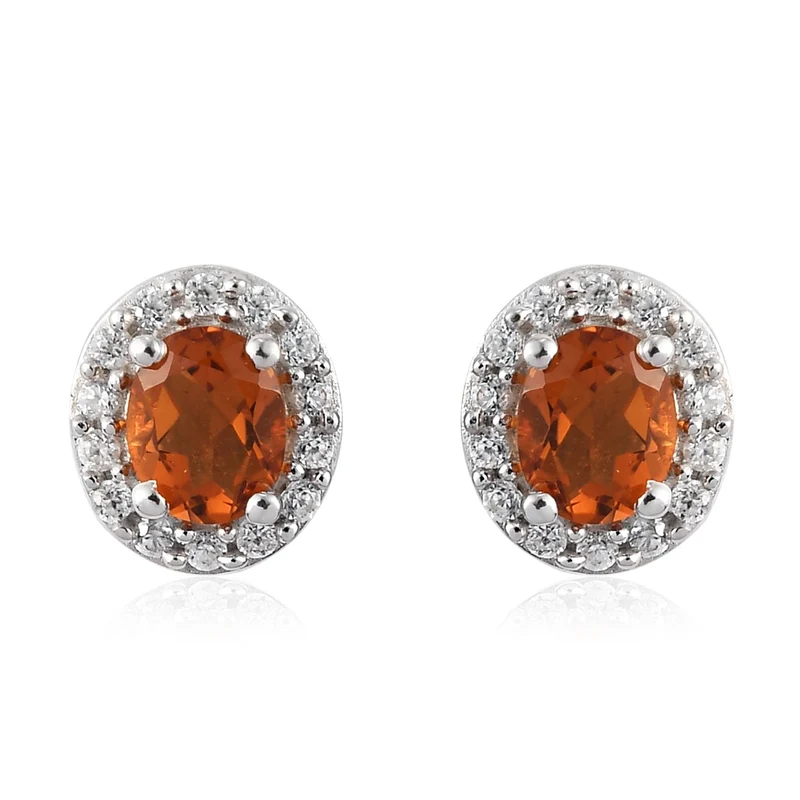 Madira Citrin und Zirkon Ohrstecker 925 Silber platiniert 0,85 Ct