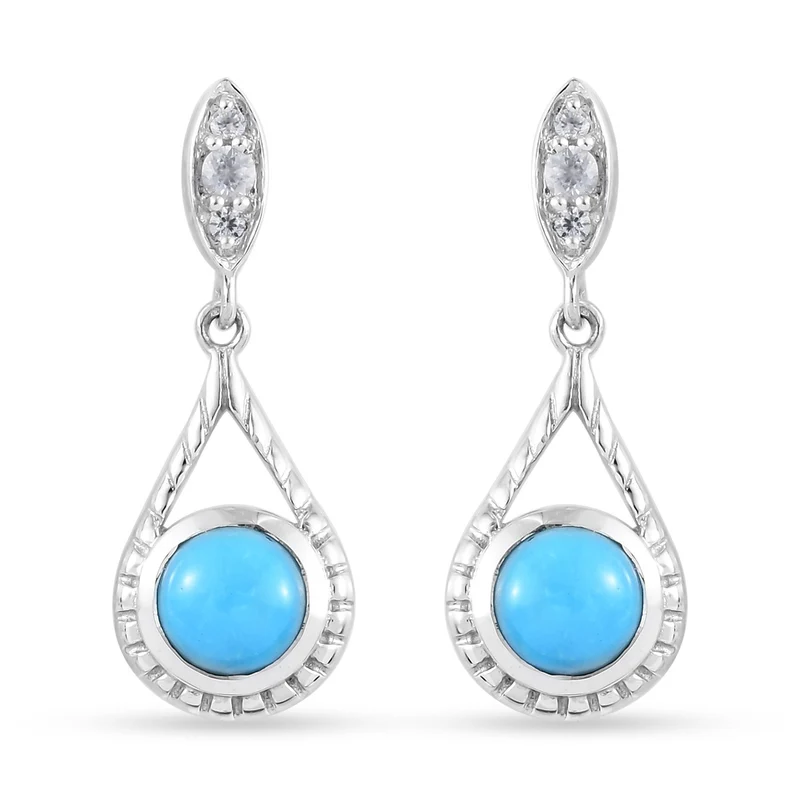 Natürlicher Sleeping Beauty Türkis Ohrringe 925 Silber platiniert 2.11 ct