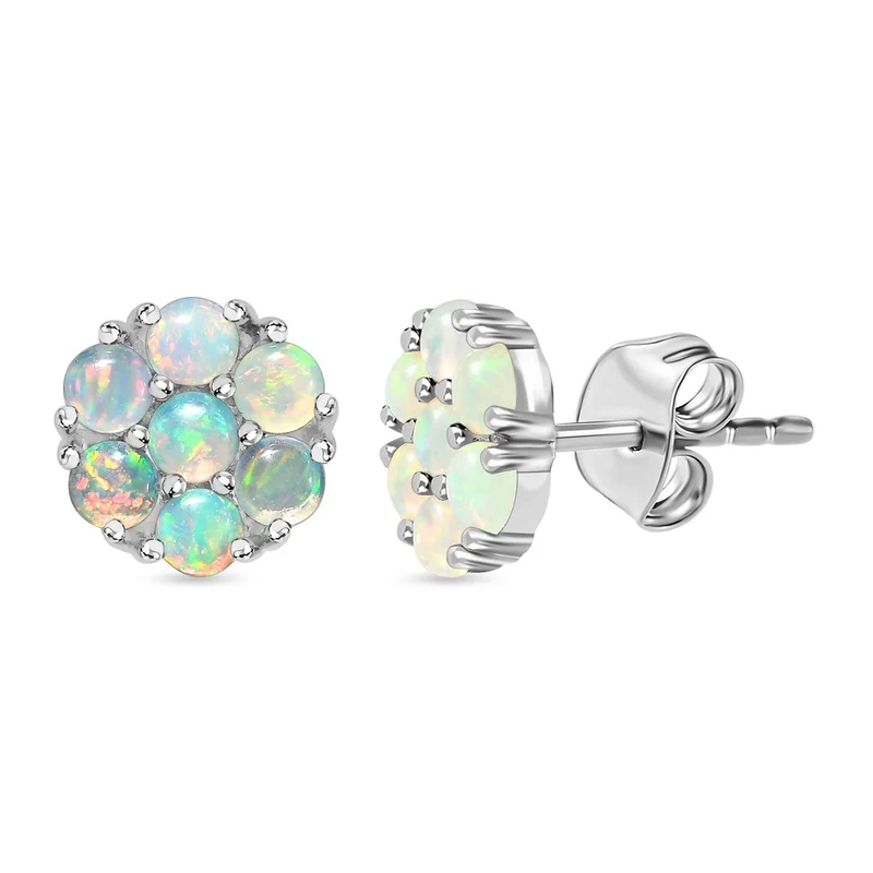 Natürlicher Äthiopischer Opal Cluster Ohrstecker 925 Silber platiniert ca. 0,88 ct