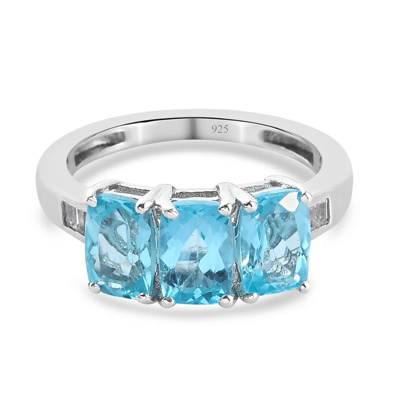 Blauer Apatit und Zirkon-Ring, 925 Silber platiniert ca. 2,18 ct