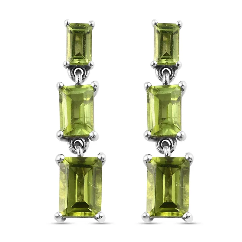 Natürlicher Peridot Tropfen-Ohrringe, 925 Silber platiniert ca. 4,02 ct