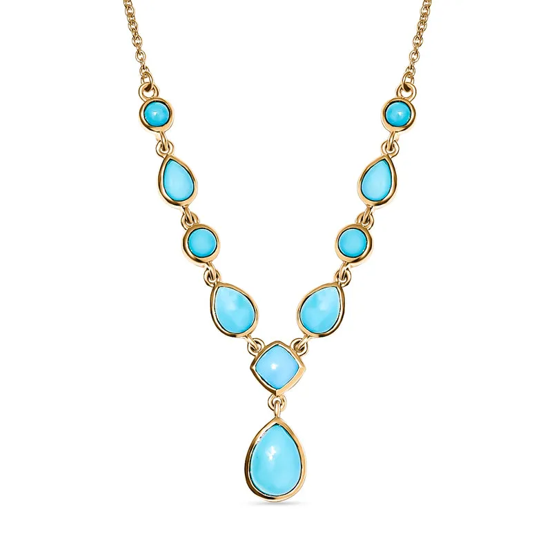 Amerikanisches, natürliches Sleeping Beauty Türkis Collier, ca. 45 cm, 925 Silber vergoldet ca. 5.36 ct