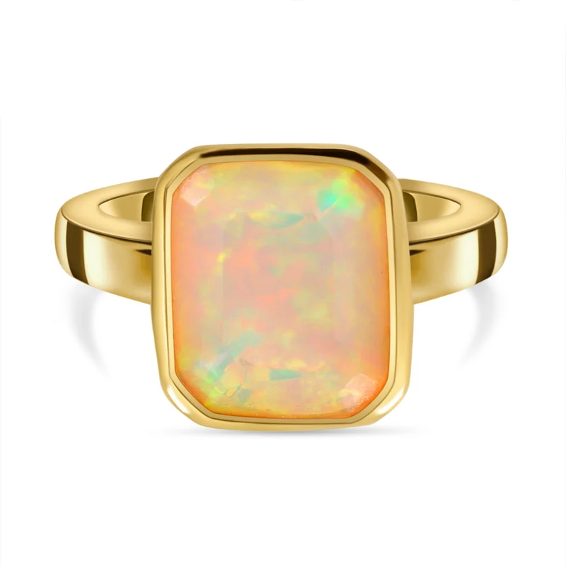Natürlicher, äthiopischer Opal Ring, 925 Silber vergoldet ca. 2.25 ct