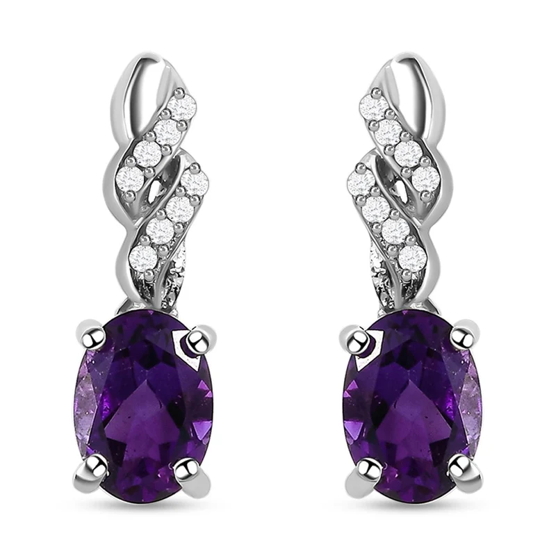 Natürliche, marokkanische Amethyst und weiße Zirkon-Ohrringe, 925 Silber platiniert ca. 1,57 ct