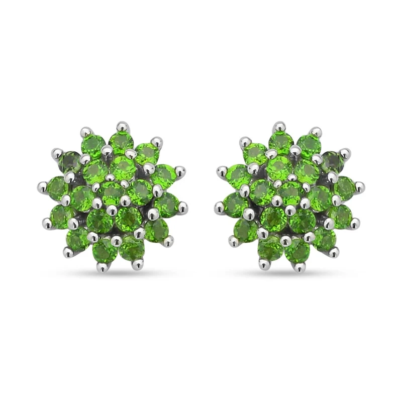 Natürliche Chromdiopsid-Ohrringe, 925 Silber rhodiniert ca. 1,03 ct