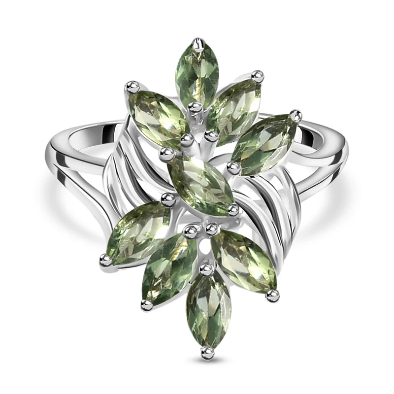 Natürlicher, grüner Apatit-Ring, 925 Silber platiniert ca. 1.40 ct