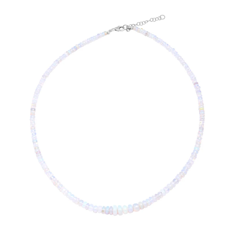 Natürliche, äthiopische Welo Opal Halskette, ca. 50 cm, 925 Silber rhodiniert ca. 65.00 ct