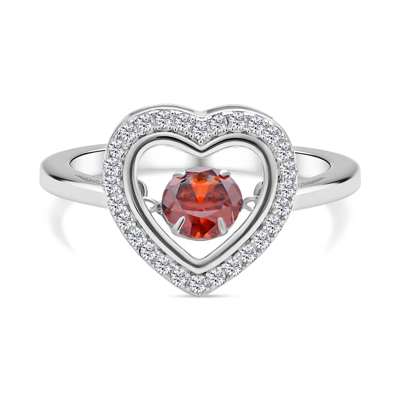 Roter und weißer Zirkonia Ring in Herzform, 925 Silber rhodiniert