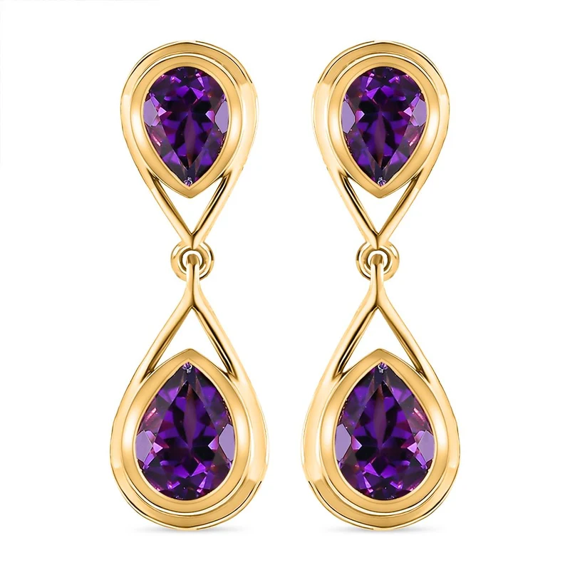 Natürliche, marokkanische Amethyst Ohrringe, 925 Silber vergoldet ca. 3.40 ct