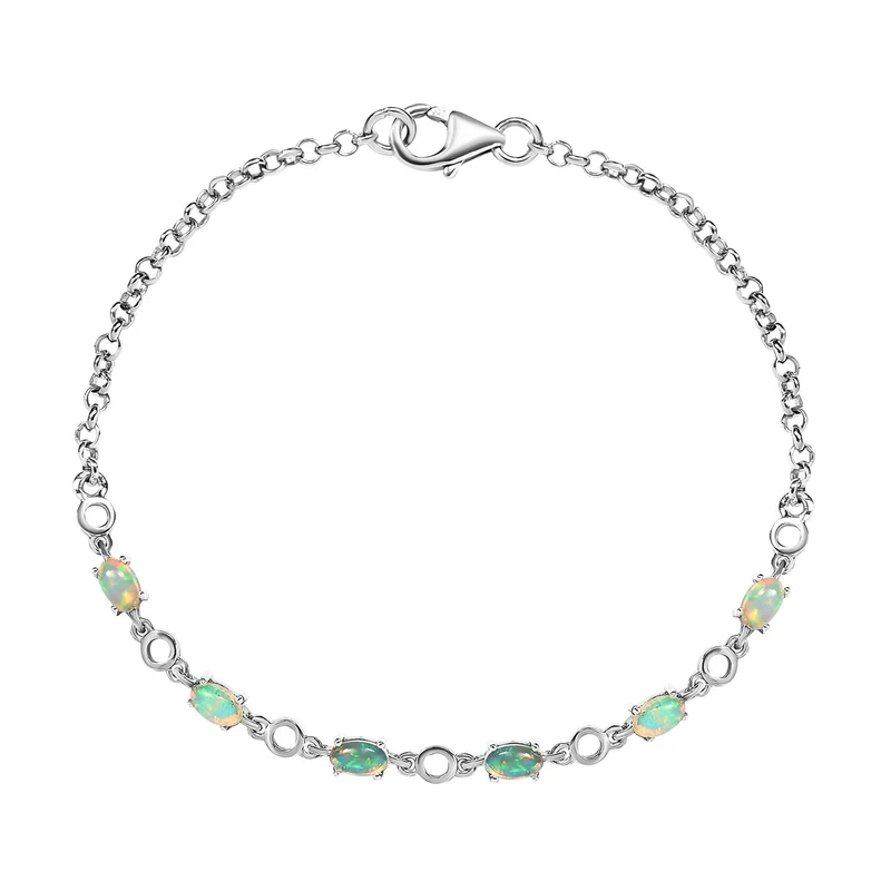 Natürliches, äthiopisches Welo Opal Armband, ca. 19 cm, 925 Silber platiniert ca. 0.97 ct