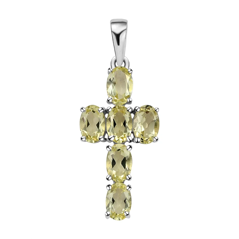 Ouro Verde-Quarz Kreuz-Anhänger, 925 Silber platiniert ca. 2.50 ct