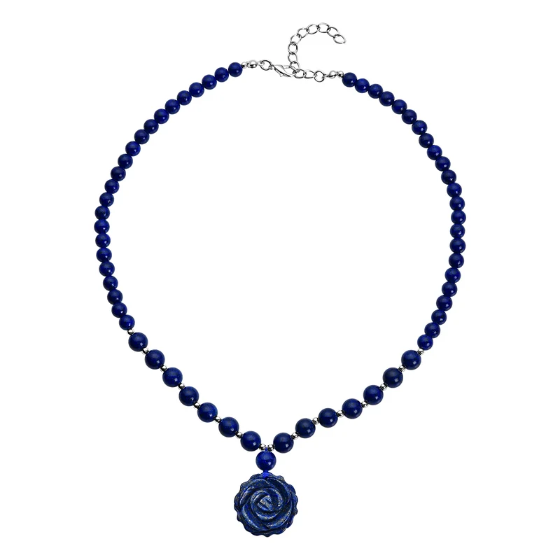 Lapislazuli-Halskette, ca. 45+5 cm, silberfarben, ca. 165,00 ct
