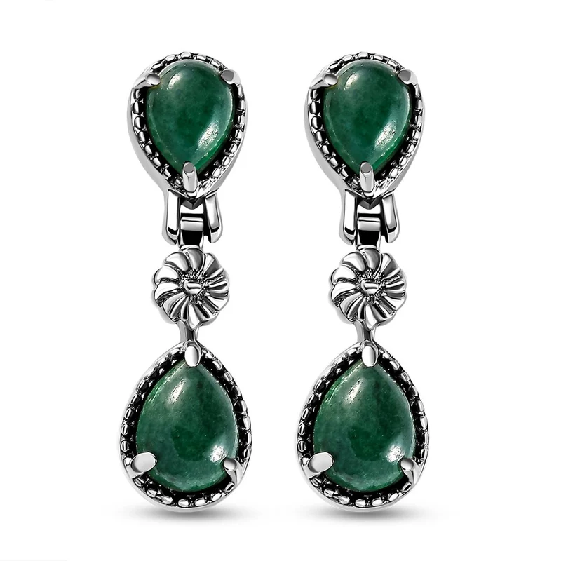 Grüne Aventurin-Ohrringe, Edelstahl ca. 5.02 ct