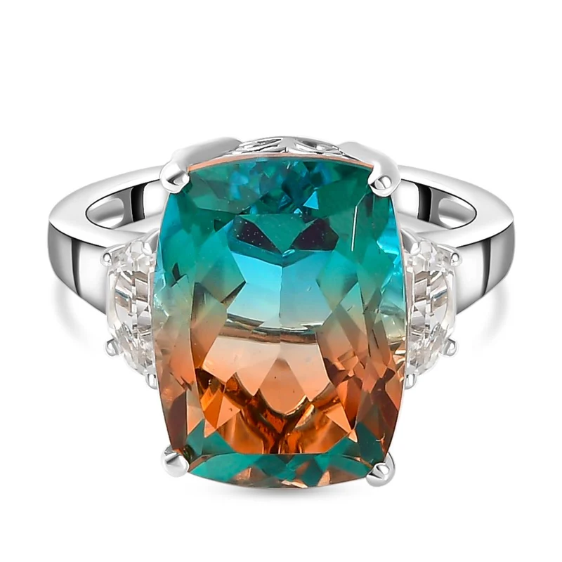 Aqua Terra Costa Quarz Triplett und weißer Topas-Ring, 925 Silber platiniert ca. 11,84 ct