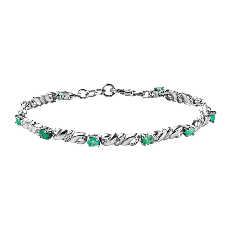 Kagem sambisches Smaragd-Armband, ca. 19 cm, 925 Silber platiniert ca. 1.29 ct