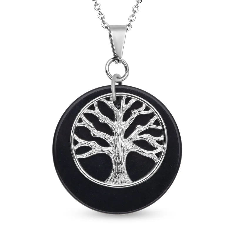 Schwarz gefärbter Achat-Anhänger mit Kette, reiner Edelstahl ca. 19,50 ct