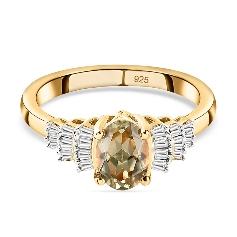 AAA Turkizit und weißer Diamant Ring, 925 Silber Gelbgold Vermeil ca. 1.02 ct