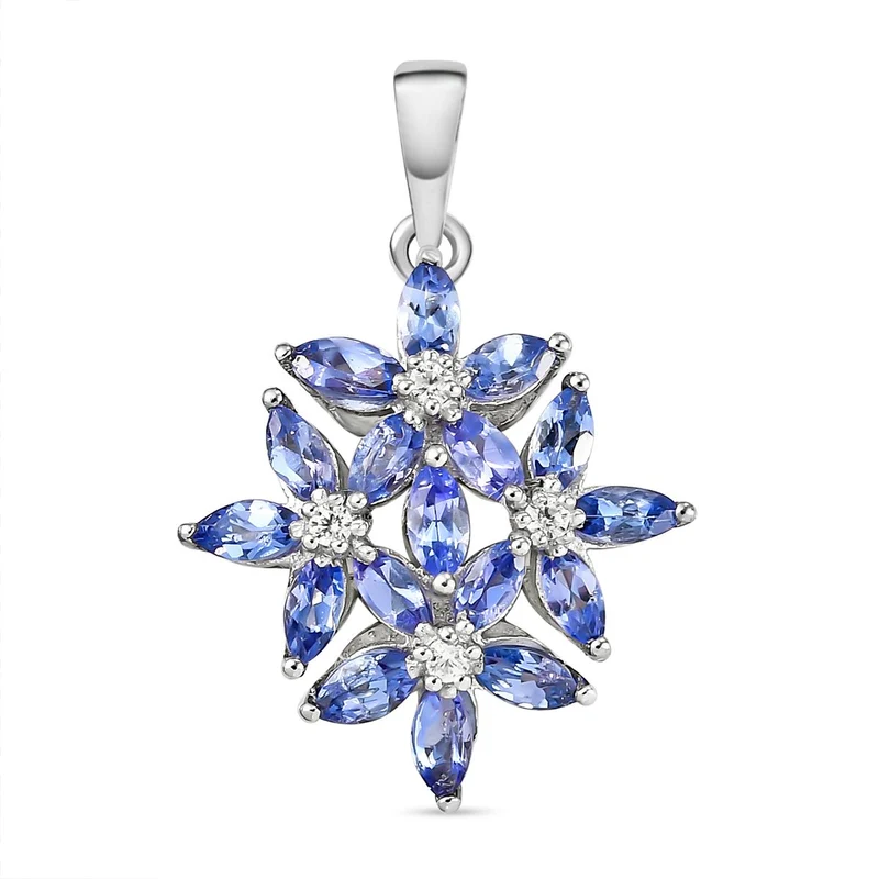 AA Tansanit und weißer Zirkon-Anhänger, 925 Silber platiniert ca. 1.73 ct