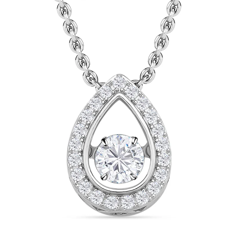 Weißer Zirkonia-Anhänger mit Edelstahl-Kette, 925 Silber rhodiniert ca. 1,15 ct
