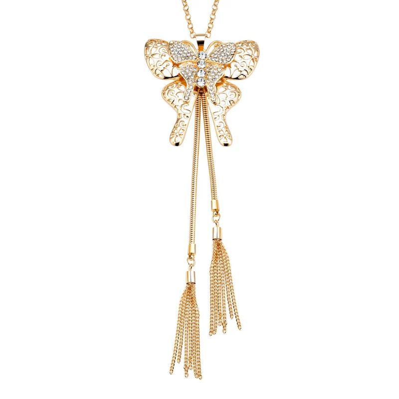 Weiße Kristall Schmetterling-Halskette, ca. 73.75 cm, goldfarben