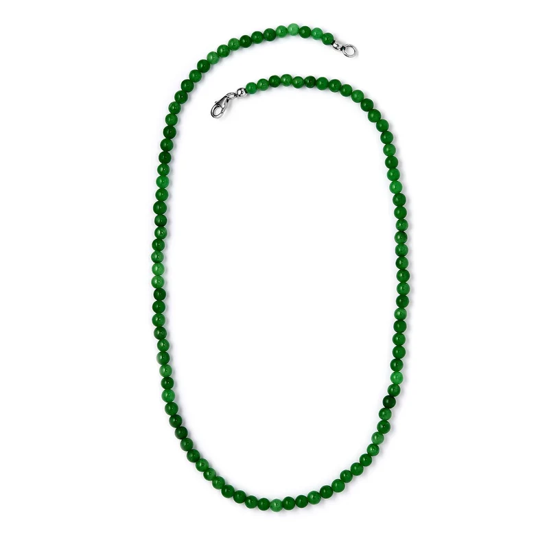 CLOSE OUT DEAL Grüne Jade Halskette, ca. 50 cm, 925 Silber rhodiniert ca. 110,00 ct