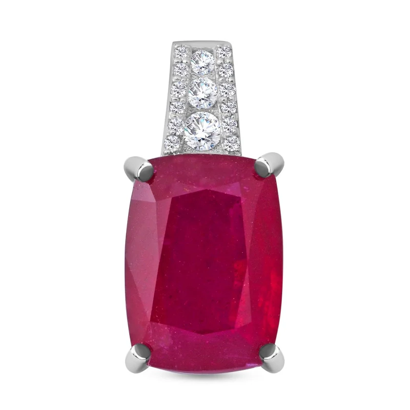 AAA Afrikanischer Rubin (Fissure gefüllt) und Moissanit-Anhänger, 925 Silber platiniert ca. 8.91 ct