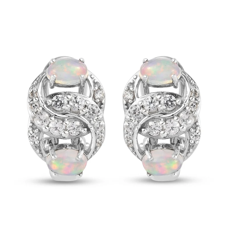 Natürlicher Äthiopischer Opal und Zirkon Ohrringe 925 Silber platiniert ca. 2,10 ct