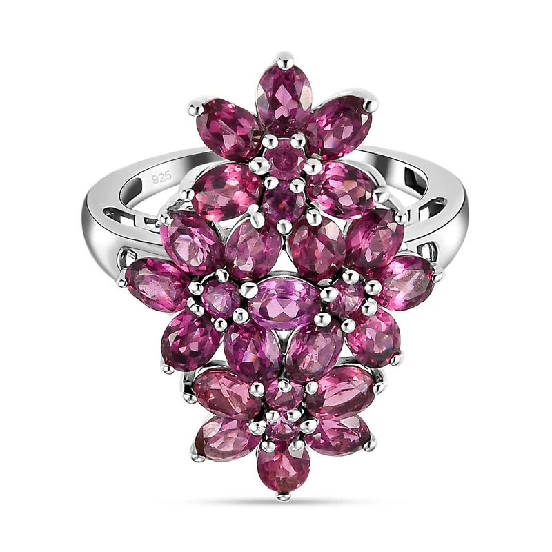 Rhodolith Granat-Ring, 925 Silber platiniert ca. 3,62 ct