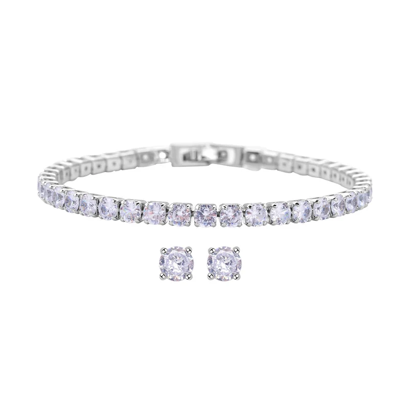 2er Weiße Zirkonia-Ohrstecker mit Armband, reines Messing ca. 21.00 ct