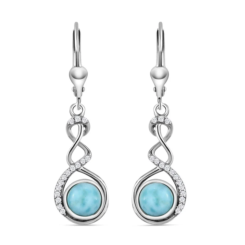 Larimar und weiße Zirkon-Ohrringe, 925 Silber platiniert ca. 2,35 ct