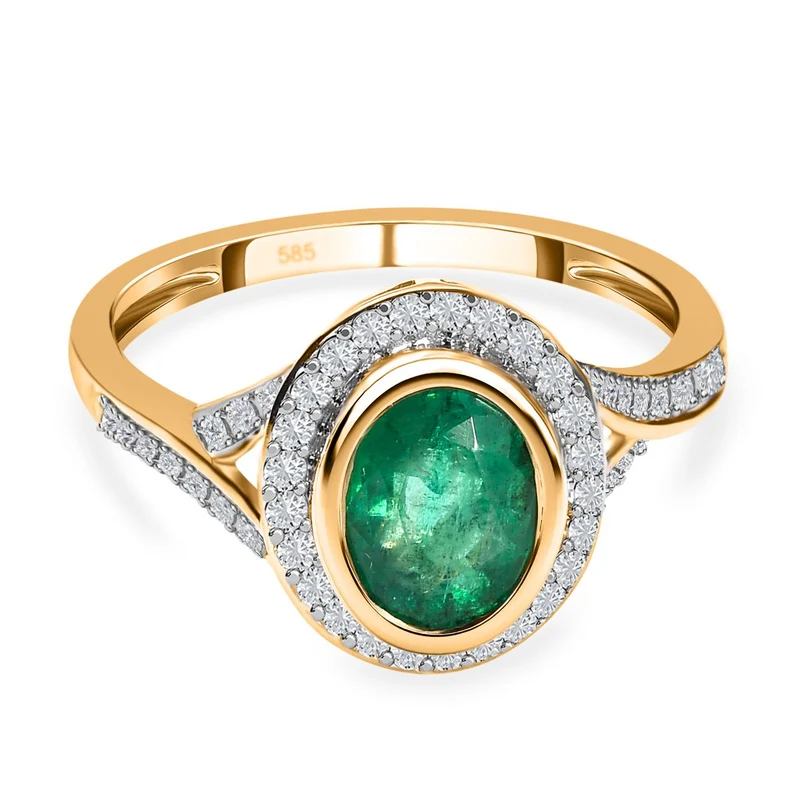 AAA Kagem sambischer Smaragd und weißer Diamant-Ring, 585 Gold (Größe 17.00) ca. 1,38 ct