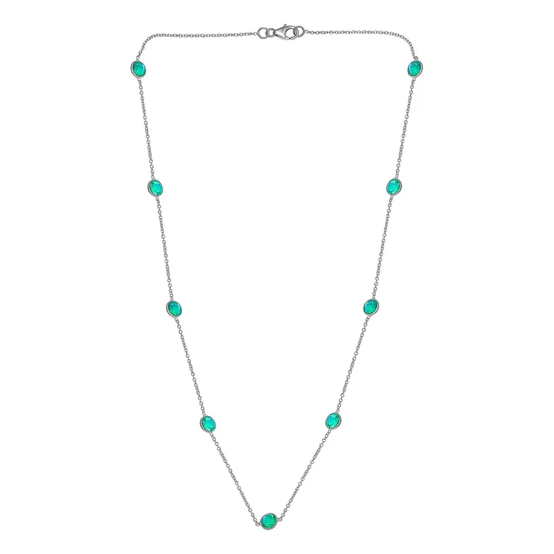 Pfau Triplette Quarz Halskette, ca. 50 cm, 925 Silber platiniert ca. 8.74 ct