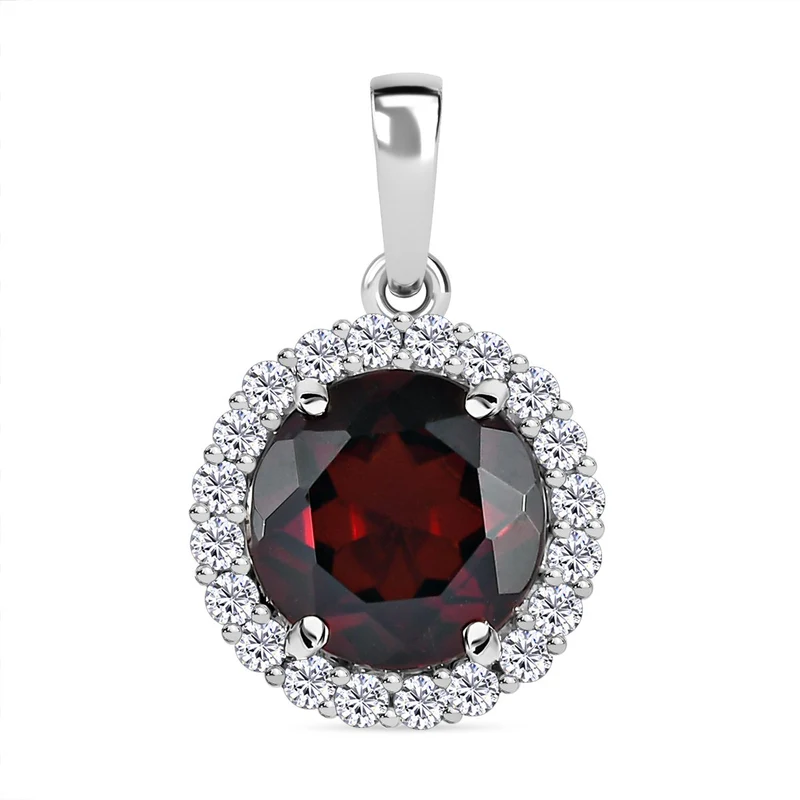 Natürlicher Mosambik Granat und weißer Zirkon-Anhänger, 925 Silber platiniert ca. 4,63 ct