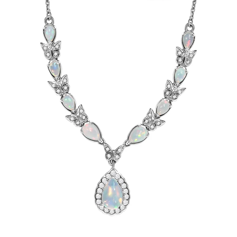 AA Natürliche, äthiopische Welo Opal Halskette, ca. 45 cm, 925 Silber platiniert ca. 2.60 ct