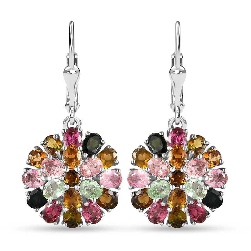 Natürliche mehrfarbige Turmalin Ohrringe, 925 Silber platiniert ca. 6,23 ct