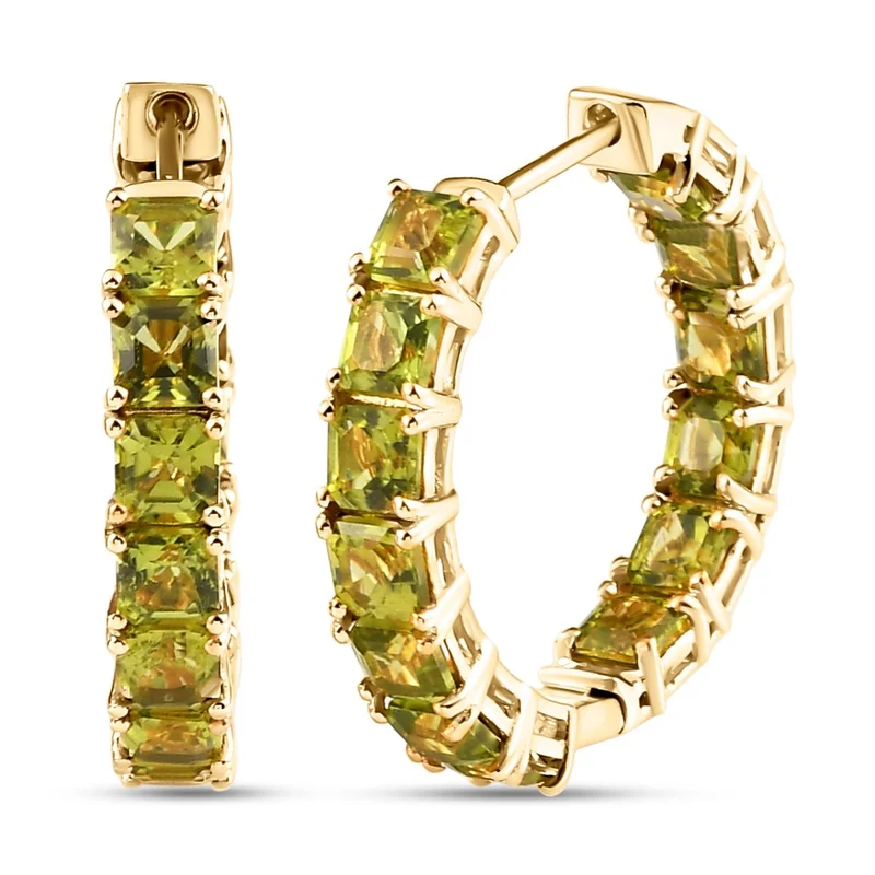 Natürliche Peridot Creolen, 925 Silber vergoldet, ca. 9.31 ct