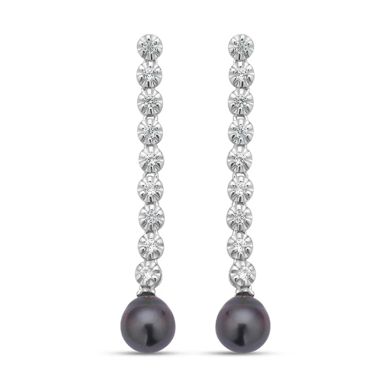 Tahiti Perle und weiße Zirkon-Ohrringe, 8-9mm, 925 Silber rhodiniert ca. 0.94 ct