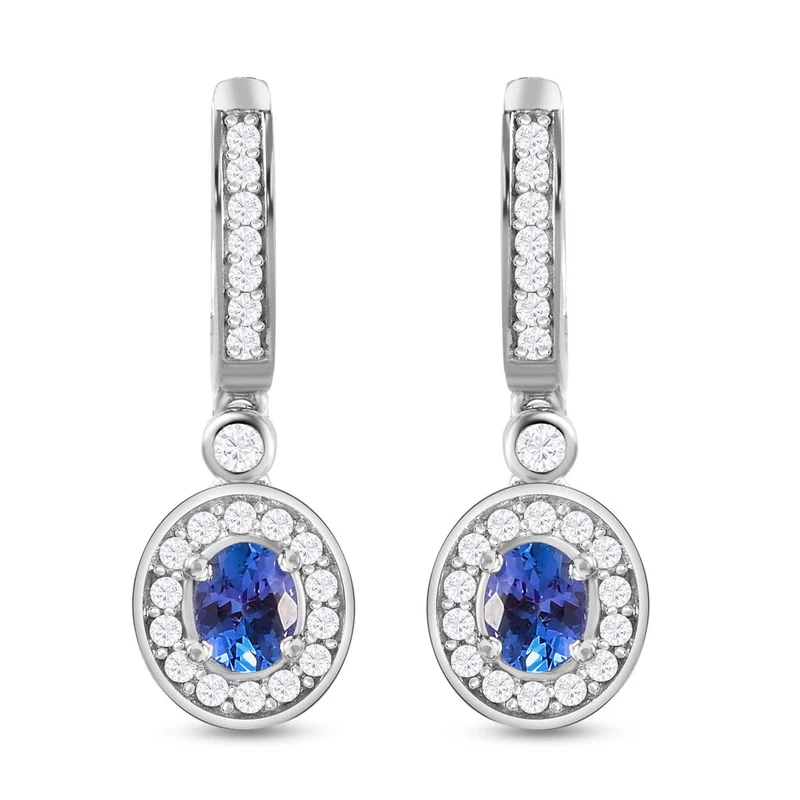 AAA Tansanit und weiße Zirkon-Ohrringe, 925 Silber platiniert ca. 1.27 ct