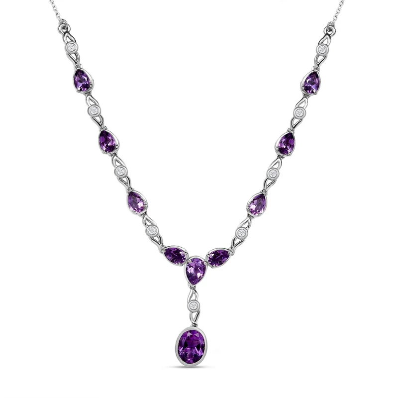 Natürliches, marokkanisches Amethyst Collier, ca. 45 cm, 925 Silber platiniert ca. 5.58 ct