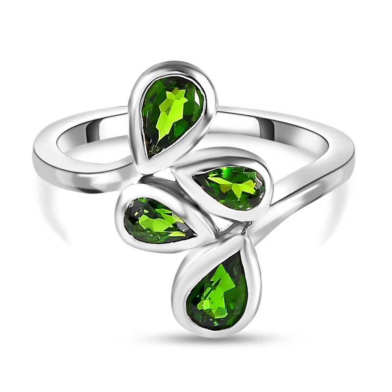 Natürlicher Chromdiopsid-Ring, 925 Silber platiniert ca. 1.39 ct