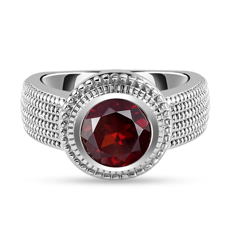 Roter Granat Ring, reines Messing platiniert ca. 2,10 ct