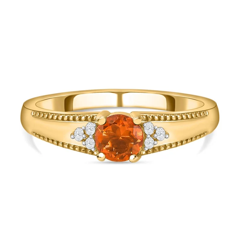 Salamanca Feueropal und weißer Zirkon-Ring, 925 Silber vergoldet ca. 0,40 ct