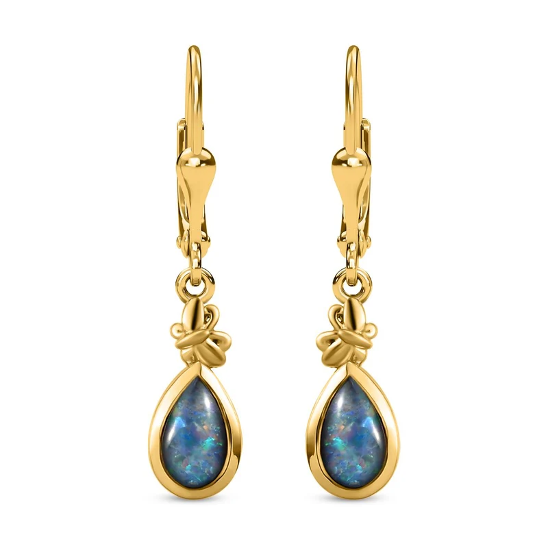 Boulder Opal Triplett Ohrringe, 925 Silber vergoldet ca. 1,27 ct