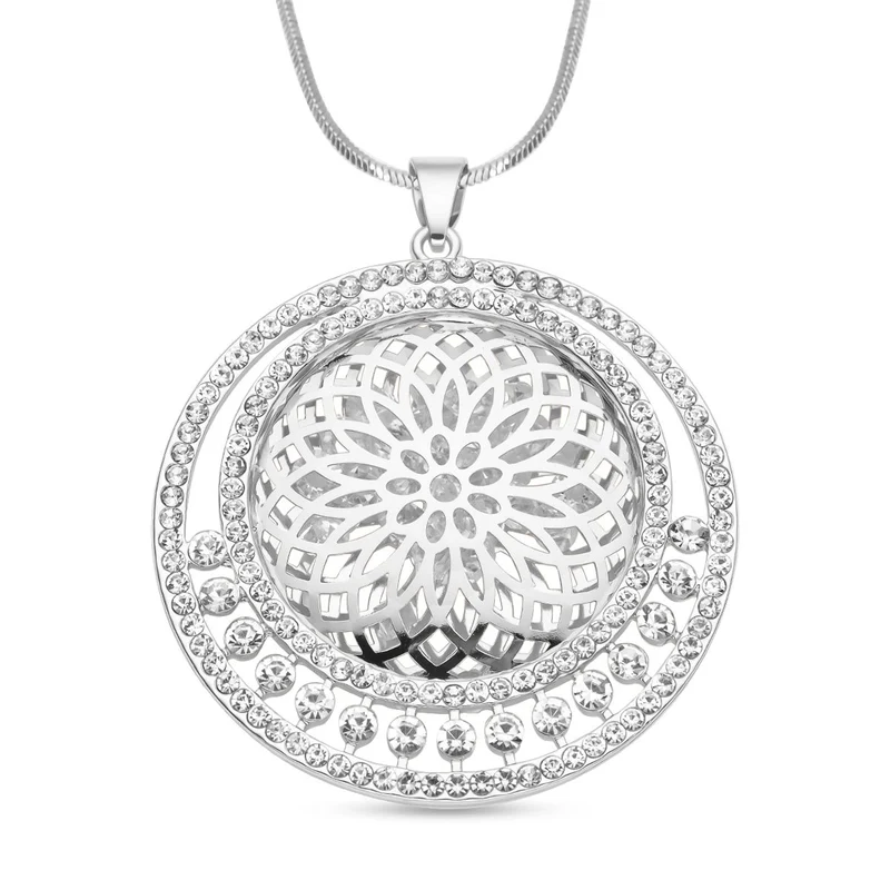 Weißer Kristall Mandala-Anhänger mit Kette, silberfarben